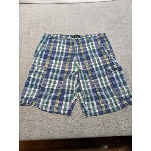 Rio Merrill & Forbes Cargo Shorts 38 (Fits 36) Blue Plaid Preppy Golf Resort